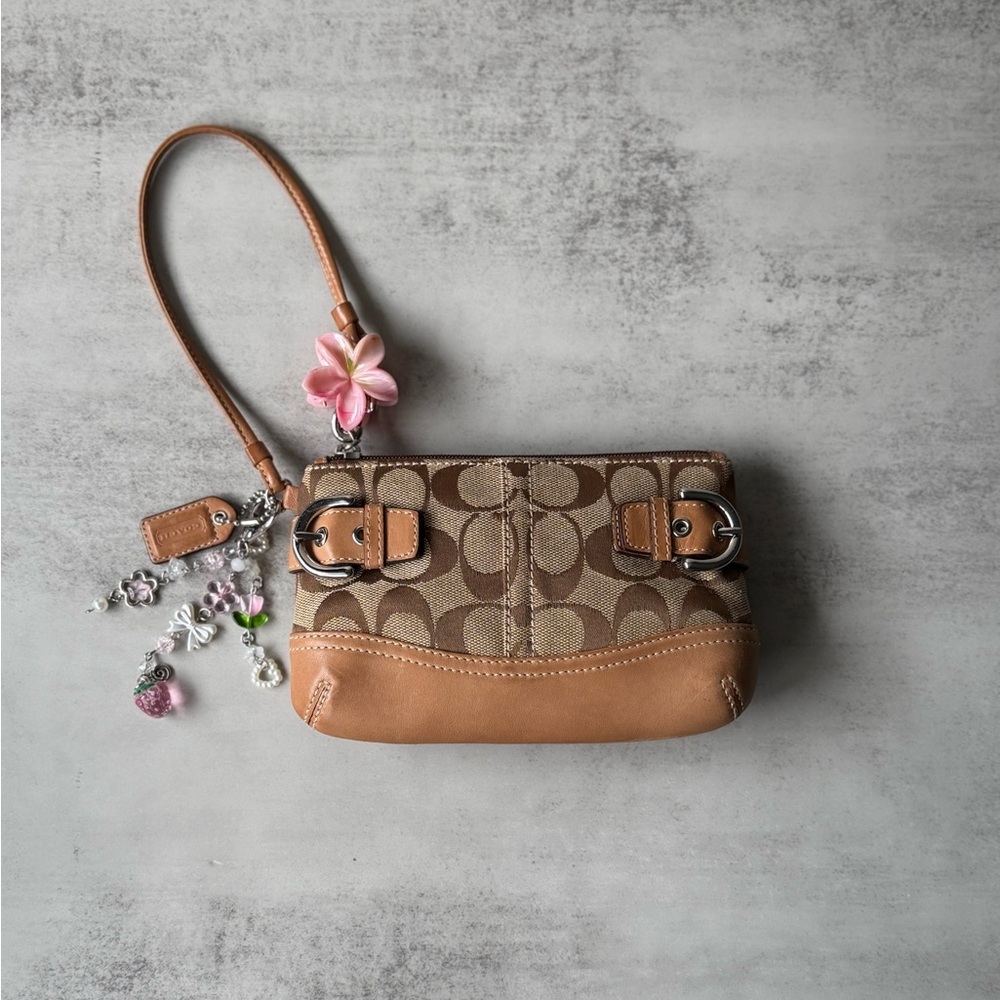 Coach Brown and Tan Signature Wristlet